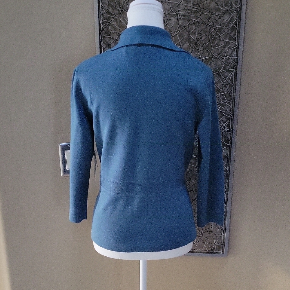 Jones New York Turquois One Button Peplum Knit Sweater Blazer - Picture 3 of 5